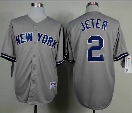 Yankees #2 Derek Jeter Grey Name On Back Stitched MLB Jersey - Click Image to Close